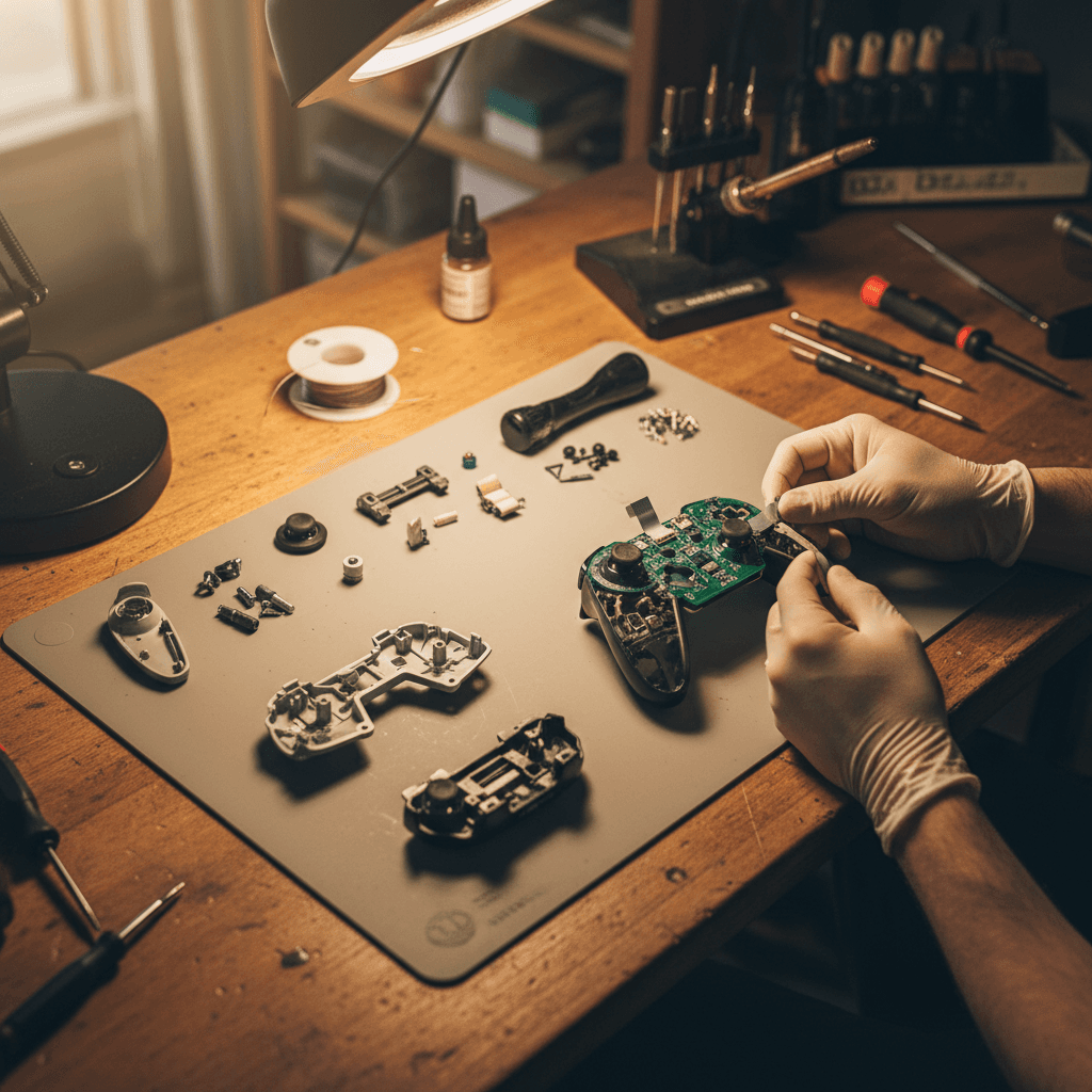 Disassembled controller components during rebuild process